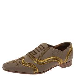 Christian Louboutin Beige Fabric Embellishments Paramount Slip On Oxfords Size 40.5