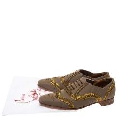 Christian Louboutin Beige Fabric Embellishments Paramount Slip On Oxfords Size 40.5
