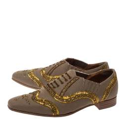 Christian Louboutin Beige Fabric Embellishments Paramount Slip On Oxfords Size 40.5