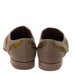 Christian Louboutin Beige Fabric Embellishments Paramount Slip On Oxfords Size 40.5