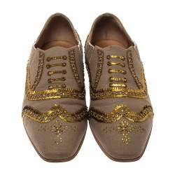 Christian Louboutin Beige Fabric Embellishments Paramount Slip On Oxfords Size 40.5