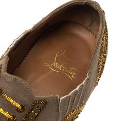 Christian Louboutin Beige Fabric Embellishments Paramount Slip On Oxfords Size 40.5