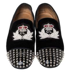 Pre Owned حذاء سليبرز كريستيان لوبوتان "سموكينغ هارفانانا" مرصع بسبايك قطيفة أسود مقاس 40