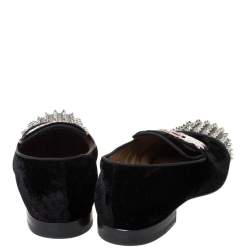 Pre Owned حذاء سليبرز كريستيان لوبوتان "سموكينغ هارفانانا" مرصع بسبايك قطيفة أسود مقاس 40