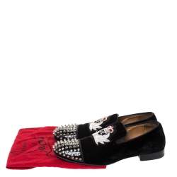 Pre Owned حذاء سليبرز كريستيان لوبوتان "سموكينغ هارفانانا" مرصع بسبايك قطيفة أسود مقاس 40