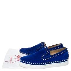 Christian Louboutin Blue Suede Spike Pik Boat Slip On Sneakers Size 39
