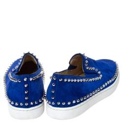 Christian Louboutin Blue Suede Spike Pik Boat Slip On Sneakers Size 39