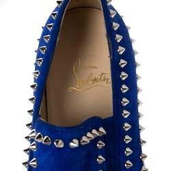 Christian Louboutin Blue Suede Spike Pik Boat Slip On Sneakers Size 39