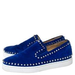 Christian Louboutin Blue Suede Spike Pik Boat Slip On Sneakers Size 39