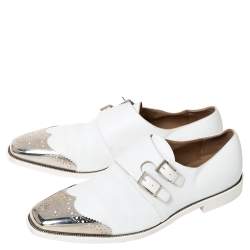 مملوكة مسبقًا Christian Louboutin White Leather Vikram Double Monk Strap Loafers Size 45