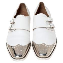 مملوكة مسبقًا Christian Louboutin White Leather Vikram Double Monk Strap Loafers Size 45