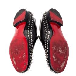 Pre Owned Christian Louboutin Black Leather Rollerboy Spikes Flat Size 44