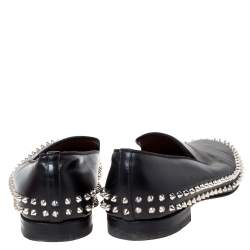 Pre Owned Christian Louboutin Black Leather Rollerboy Spikes Flat Size 44