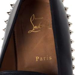 Pre Owned Christian Louboutin Black Leather Rollerboy Spikes Flat Size 44