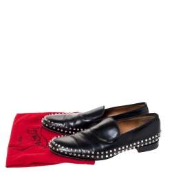 Pre Owned Christian Louboutin Black Leather Rollerboy Spikes Flat Size 44