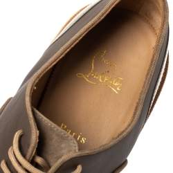 Pre Owned Christian Louboutin Grey Suede And Leather Chain Embellished Latcho Lace Up Oxfords Size 42