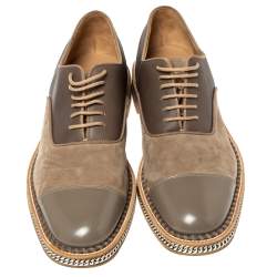 Pre Owned Christian Louboutin Grey Suede And Leather Chain Embellished Latcho Lace Up Oxfords Size 42