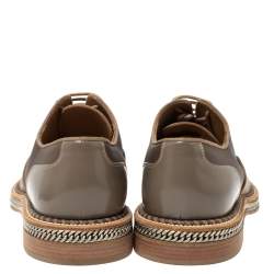 Pre Owned Christian Louboutin Grey Suede And Leather Chain Embellished Latcho Lace Up Oxfords Size 42