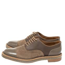 Pre Owned Christian Louboutin Grey Suede And Leather Chain Embellished Latcho Lace Up Oxfords Size 42