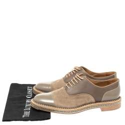 Pre Owned Christian Louboutin Grey Suede And Leather Chain Embellished Latcho Lace Up Oxfords Size 42