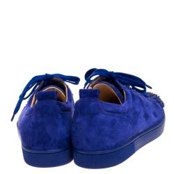 Pre Owned Christian Louboutin Cobalt Blue Suede Louis Junior Spikes Sneakers Size 42.5
