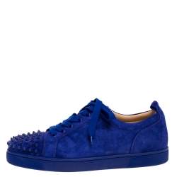 Pre Owned Christian Louboutin Cobalt Blue Suede Louis Junior Spikes Sneakers Size 42.5