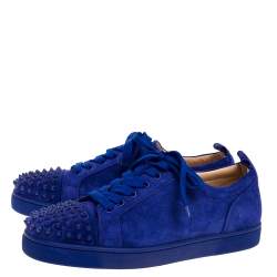 Pre Owned Christian Louboutin Cobalt Blue Suede Louis Junior Spikes Sneakers Size 42.5