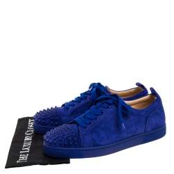 Pre Owned Christian Louboutin Cobalt Blue Suede Louis Junior Spikes Sneakers Size 42.5
