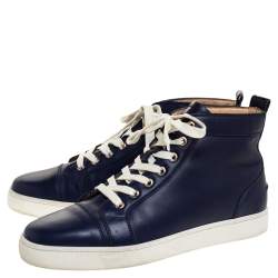 Pre Owned حذاء رياضي كريستيان لوبوتان لويس  برقبة مرتفعة جلد أزرق كحلي مقاس 41.5