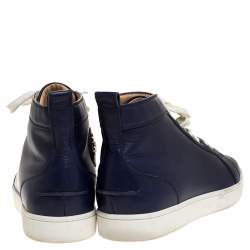 Pre Owned حذاء رياضي كريستيان لوبوتان لويس  برقبة مرتفعة جلد أزرق كحلي مقاس 41.5