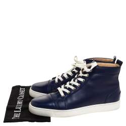 Pre Owned حذاء رياضي كريستيان لوبوتان لويس  برقبة مرتفعة جلد أزرق كحلي مقاس 41.5