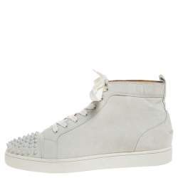 Christain Louboutin White Suede Spiked Cap Toe High Top Sneakers Size 41.5