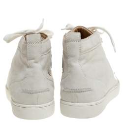 Christain Louboutin White Suede Spiked Cap Toe High Top Sneakers Size 41.5