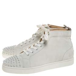 Christain Louboutin White Suede Spiked Cap Toe High Top Sneakers Size 41.5