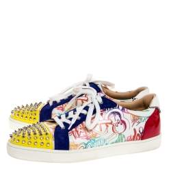 Christian Louboutin Multicolor Graffiti Leather And Suede Spike Seavaste Sneakers Size 46