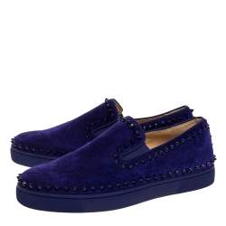 Pre Owned Christian Louboutin Blue Suede Spike Pik Boat Slip On Sneakers Size 40.5