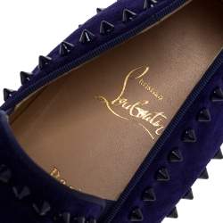 Pre Owned Christian Louboutin Blue Suede Spike Pik Boat Slip On Sneakers Size 40.5