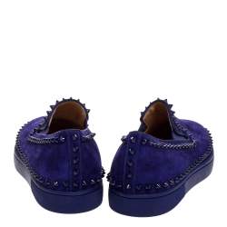 Pre Owned Christian Louboutin Blue Suede Spike Pik Boat Slip On Sneakers Size 40.5