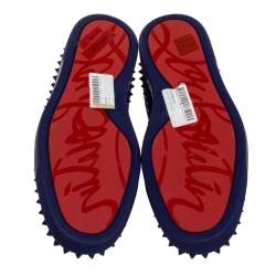 Pre Owned Christian Louboutin Blue Suede Spike Pik Boat Slip On Sneakers Size 40.5