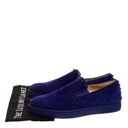 Pre Owned Christian Louboutin Blue Suede Spike Pik Boat Slip On Sneakers Size 40.5