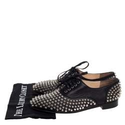 مملوكة مسبقًا حذاء أكسفورد كريستيان لوبوتان أربطة سبايك فريدي جلد أسود مقاس 39.5