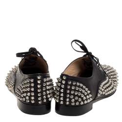 مملوكة مسبقًا حذاء أكسفورد كريستيان لوبوتان أربطة سبايك فريدي جلد أسود مقاس 39.5