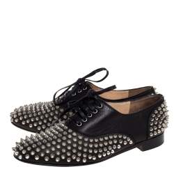 مملوكة مسبقًا حذاء أكسفورد كريستيان لوبوتان أربطة سبايك فريدي جلد أسود مقاس 39.5