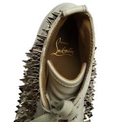 Pre Owned Christian Louboutin White Leather Orlato Spike High Top Sneakers Size 45