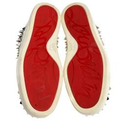 Pre Owned Christian Louboutin White Leather Orlato Spike High Top Sneakers Size 45