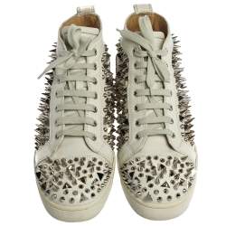 Pre Owned Christian Louboutin White Leather Orlato Spike High Top Sneakers Size 45