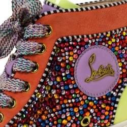 Pre Owned Christian Louboutin Multicolor Crystal Embellished Suede And Patent Leather Louis High Top Sneakers Size 41
