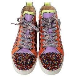 Pre Owned Christian Louboutin Multicolor Crystal Embellished Suede And Patent Leather Louis High Top Sneakers Size 41
