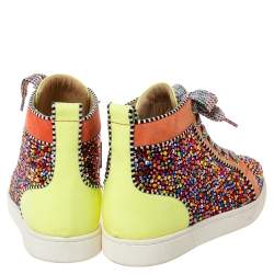 Pre Owned Christian Louboutin Multicolor Crystal Embellished Suede And Patent Leather Louis High Top Sneakers Size 41