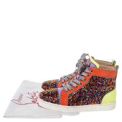Pre Owned Christian Louboutin Multicolor Crystal Embellished Suede And Patent Leather Louis High Top Sneakers Size 41